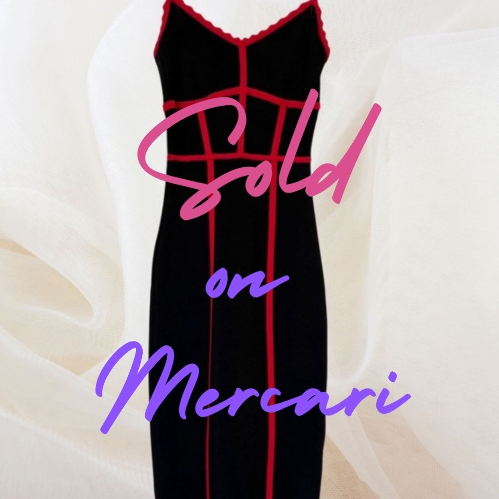 BCBG Max Azria- Sleeveless Contrast Fitted Dress in Black w/ Red detailing